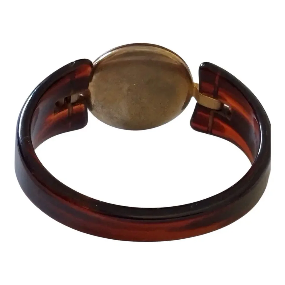 Bakelite marbled Tortoiseshell Hardstone Bangle Bracelet Vintage MCM Brown